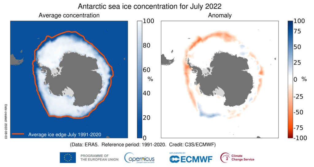 In Antartide mai così poco ghiaccio a Luglio